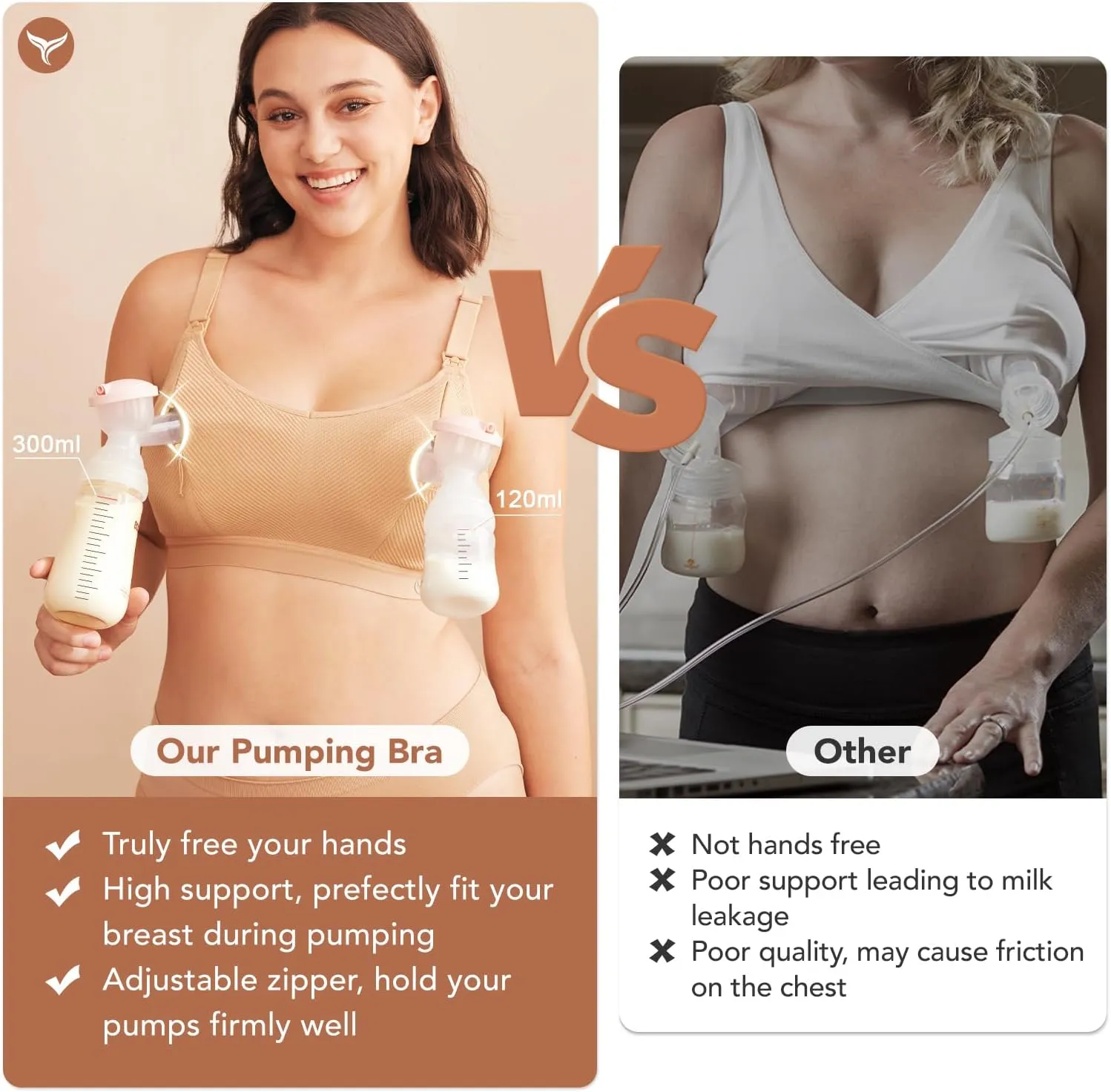 Pumping Bra Hands Free Zip Opening Design Seamless Nursing Bras for Breastfeeding High Support Nursing & Pumping Bra in One