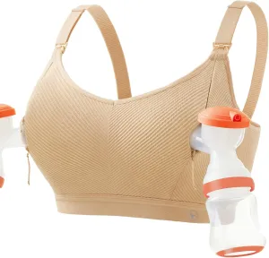 Pumping Bra Hands Free Zip Opening Design Seamless Nursing Bras for Breastfeeding High Support Nursing & Pumping Bra in One