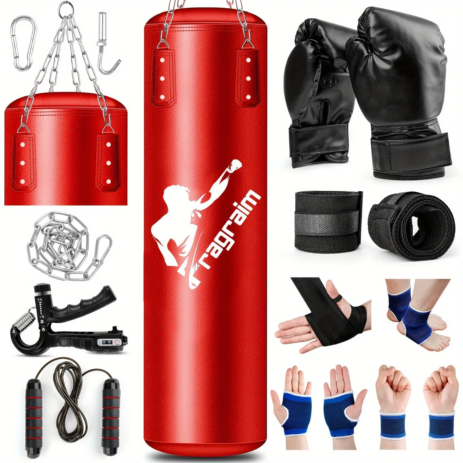 Punching Bag for Adults, 4 FT PU Heavy Boxing Bag Set, Unfilled Punching Bags with 12OZ Punching Gloves, Wraps, Chain, Ceiling Hook for MMA Kickboxing Boxing Karate Home Gym Training