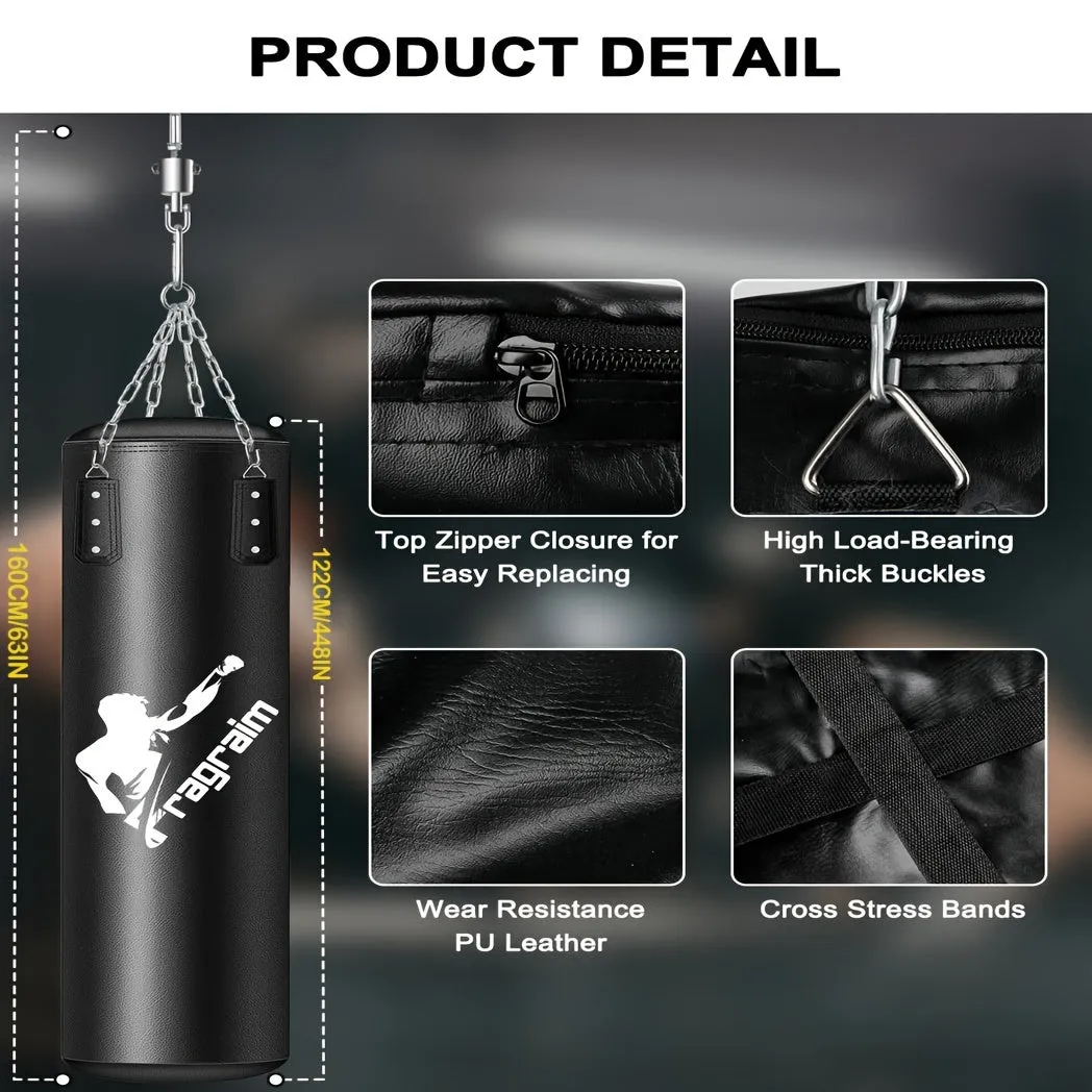 Punching Bag for Adults, 4 FT PU Heavy Boxing Bag Set, Unfilled Punching Bags with 12OZ Punching Gloves, Wraps, Chain, Ceiling Hook for MMA Kickboxing Boxing Karate Home Gym Training