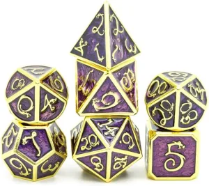 Purple Poison Evil Dragon DND Metal Dice Set for Dungeons and Dragons Gifts, D&D, D and D, Pathfinder, Accessories, D20, Polyhedral, Resin Dice, Metal, Dice Tray, Tower, Bag, Box
