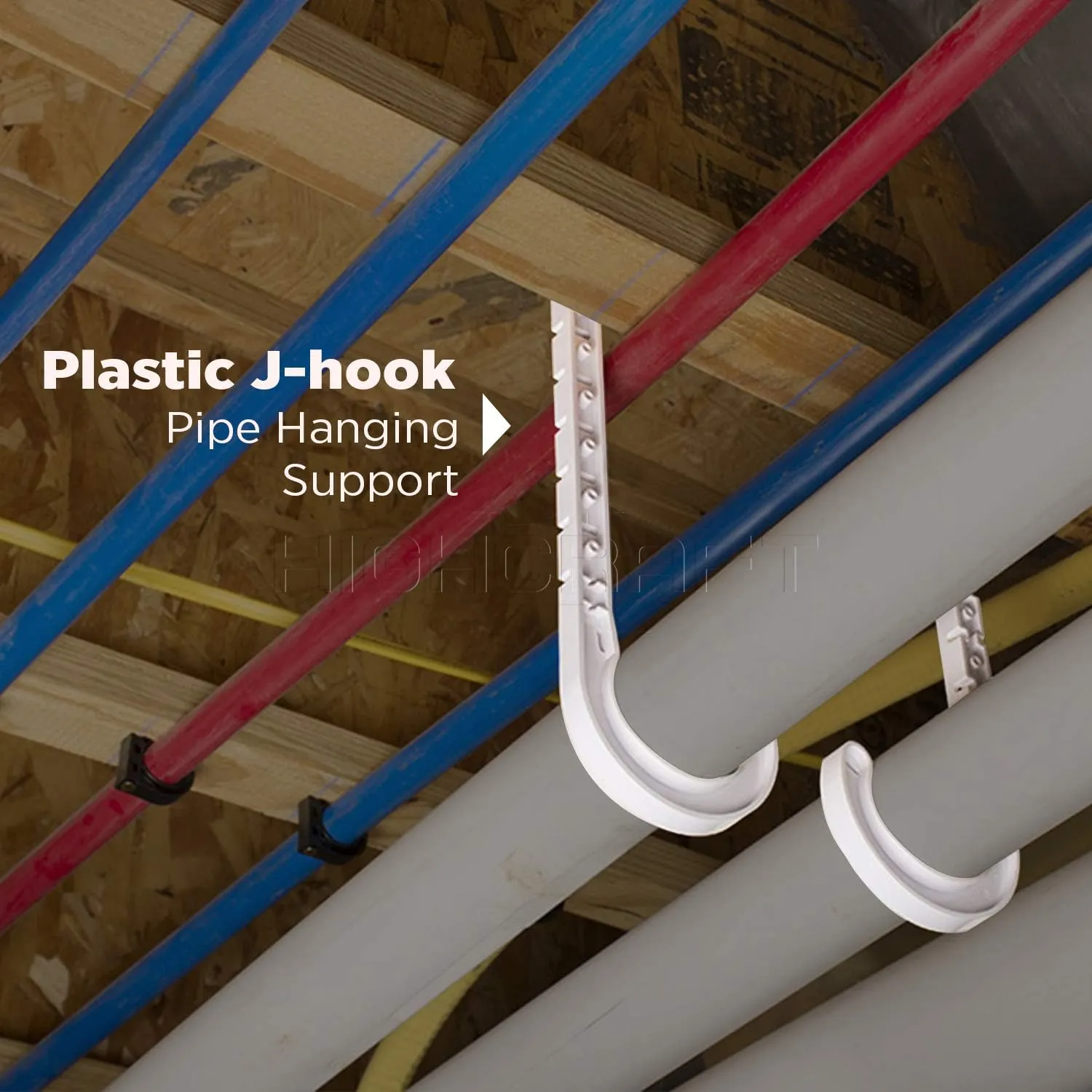 PXJHNG004-10 PEX Support J-Hook Hanger with Nails for 4 in. Pipe, Rope, Cable Hard Plastic (10 Pack), White