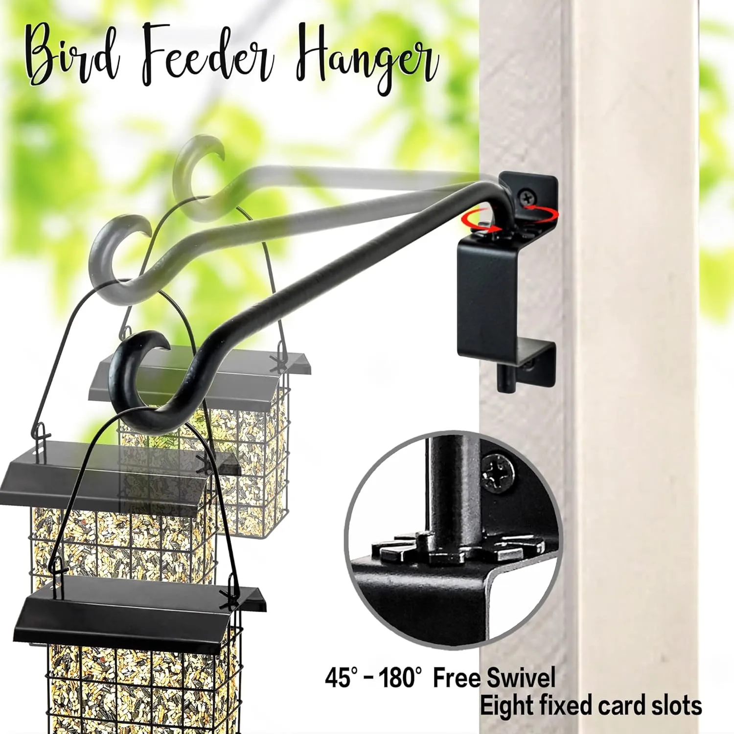 Qiang Ni Plant Hanger Outdoor: 12 Inch Bird Feeder Bracket for Garden Patio Decor - Swivel Adjustable Wall Mount Plant Hook for Hanging Flower Baskets