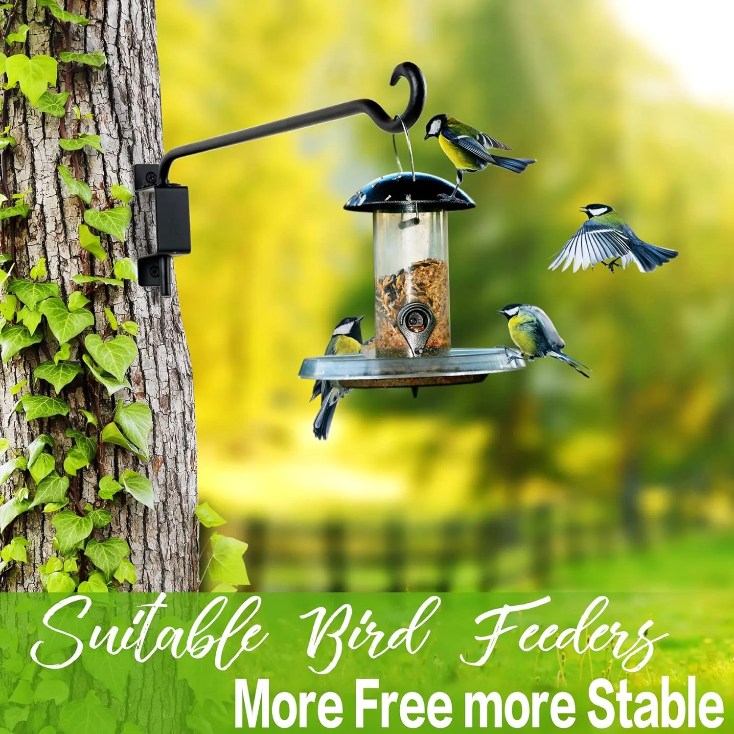 Qiang Ni Plant Hanger Outdoor: 12 Inch Bird Feeder Bracket for Garden Patio Decor - Swivel Adjustable Wall Mount Plant Hook for Hanging Flower Baskets
