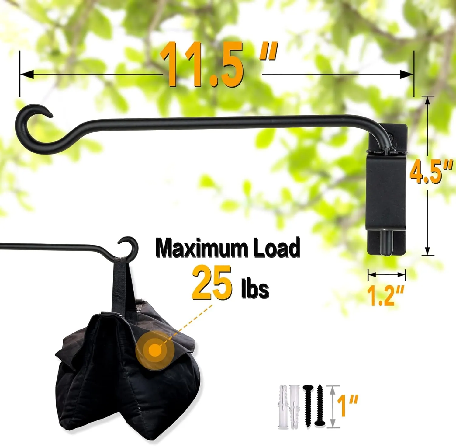 Qiang Ni Plant Hanger Outdoor: 12 Inch Bird Feeder Bracket for Garden Patio Decor - Swivel Adjustable Wall Mount Plant Hook for Hanging Flower Baskets