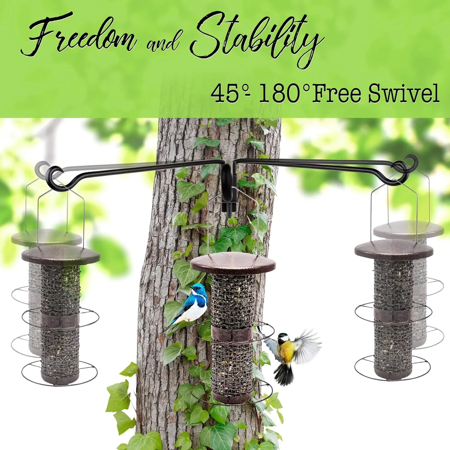 Qiang Ni Plant Hanger Outdoor: 12 Inch Bird Feeder Bracket for Garden Patio Decor - Swivel Adjustable Wall Mount Plant Hook for Hanging Flower Baskets