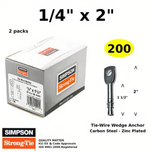 (Qty 200) 1/4" x 2" Tie Wire Anchor Eye Bolt Concrete Expansion Wedge Anchors Hanger Masonry Hooks 2 Boxes