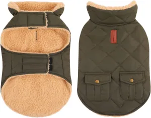 Queenmore Warm Dog Coat, Cold Weather Puffer Dog Coat, Quilting Winter Dog Jacket Ultra Thick Plush Lining with Storage Pockets (Green, X-Small)