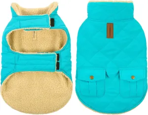 Queenmore Warm Dog Coat, Cold Weather Puffer Dog Vest, Quilting Winter Jacket Ultra Thick Plush Fleece Lining Pet Clothes with Storage Pockets (Light Blue, Small)