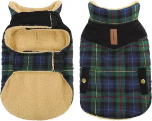 Queenmore Warm Dog Jacket for Cold Weather, Quilted Puffer Plaid Coat with Waterproofing, Fleece Padding, Leash Hole - Small/Medium, Girl/Boy Dog Christmas Coat