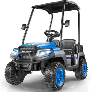 R9 24V Kids Golf Cart, 4 Seats, 4WD Kids Electric Car w/Remote Control, Spring Suspension, Multimedia Functions Including Music, Story, Wireless Connection, Horn, Power Display, Detachable Awning