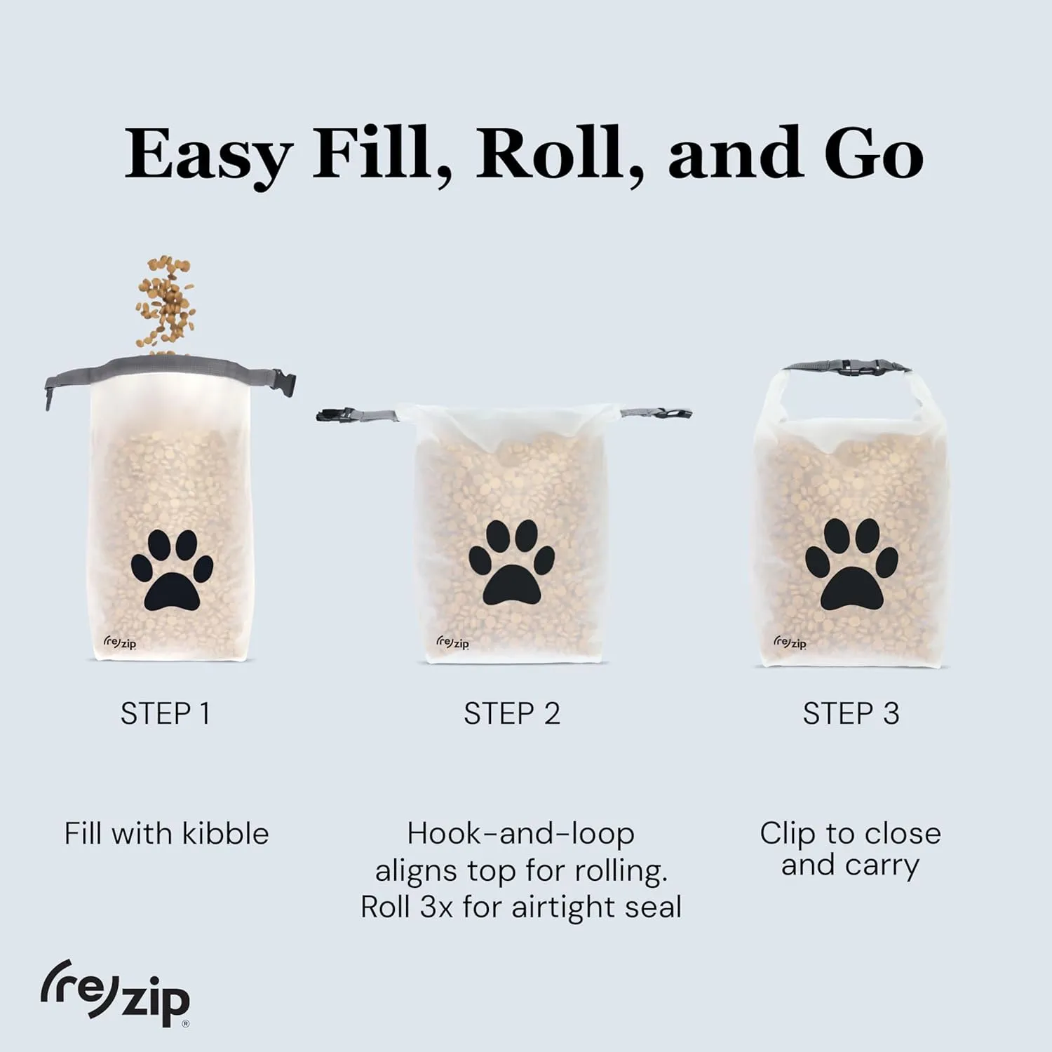 (re) zip Roll Top Pet Food Storage Bag (14-Cup) | BPA-Free, Food Grade, Pet Safe | Keeps Kibble Fresh for Camping, Dog Boarding, Weekend Getaways | Machine Washable | Magenta