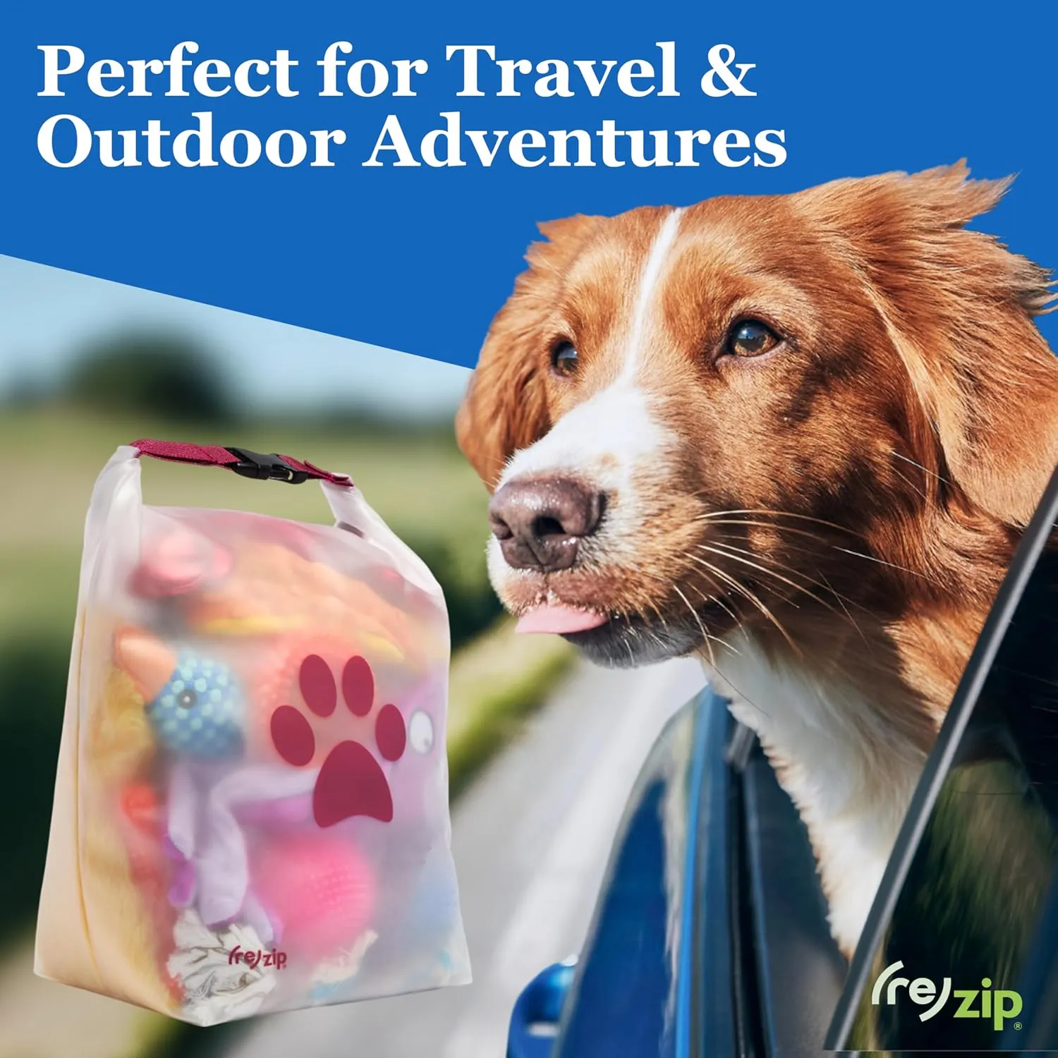 (re) zip Roll Top Pet Food Storage Bag (14-Cup) | BPA-Free, Food Grade, Pet Safe | Keeps Kibble Fresh for Camping, Dog Boarding, Weekend Getaways | Machine Washable | Magenta