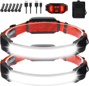 Rechargeable Headlamp,Super Bright 1500 Lumens 6 Modes Head Lamp Led Rechargeable with Tail Red Light,Wide Beam Led Headlamp Waterproof for Adults Outdoor Camping Hiking Hunting Accessories