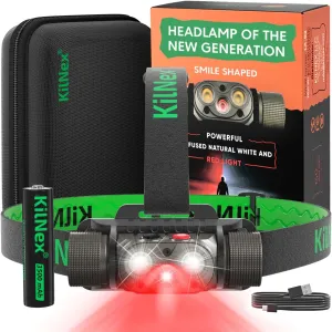Red Light Headlamp - 1100 Lumens White & Red LED | Rechargeable Headlamp, Case and Battery Included, USB Type C Charging | Waterproof IPX8 | Hunting, Camping, Fishing
