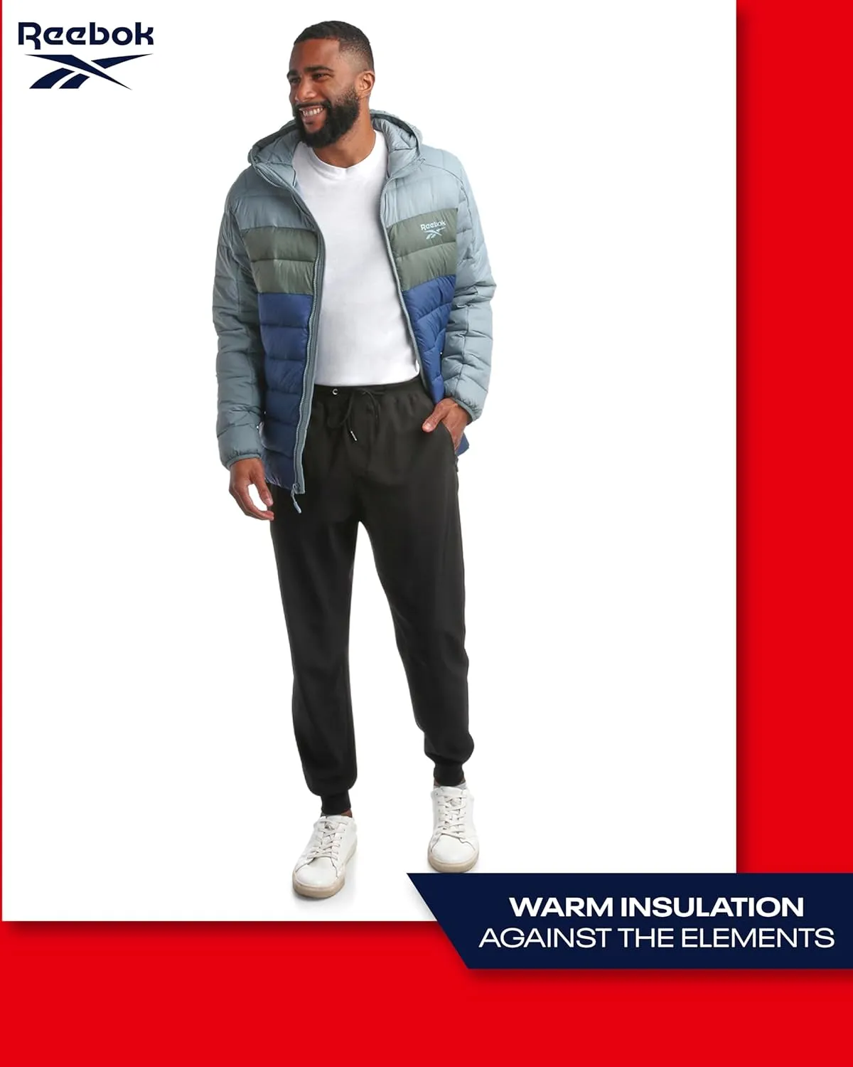 Reebok Men's Jacket – Lightweight Hooded Quilted Puffer Coat – Warm Insulated Winter Jacket for Men (S-4X)