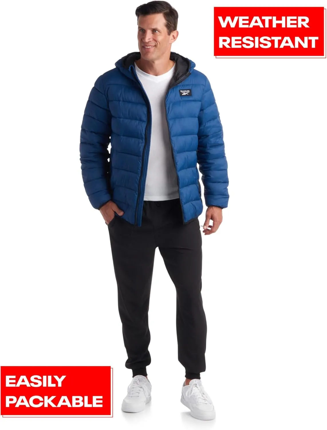 Reebok Mens Jacket - Lightweight Hooded Quilted Puffer Coat - Warm Insulated Winter Jacket for Men (S-4X)