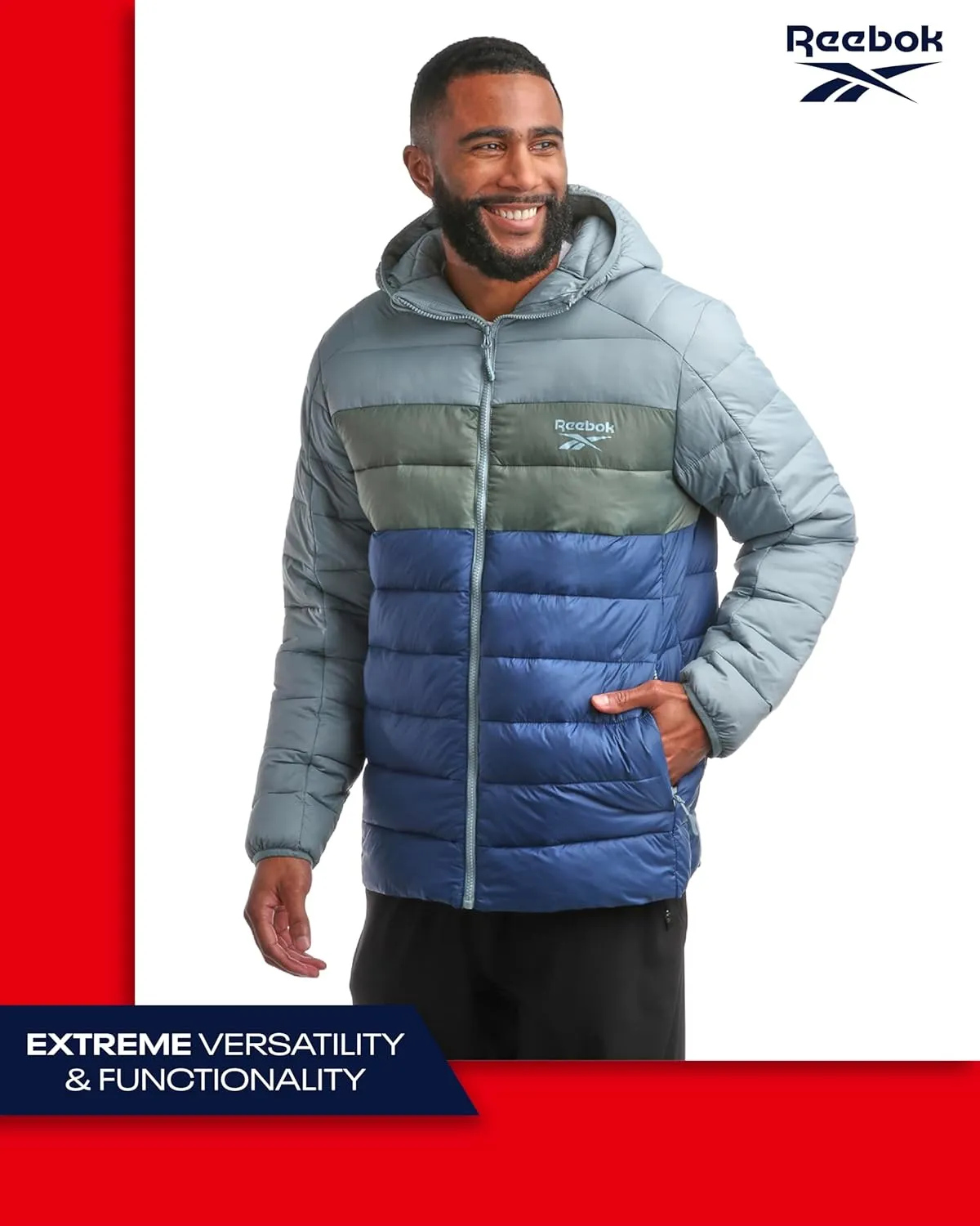 Reebok Men's Jacket – Lightweight Hooded Quilted Puffer Coat – Warm Insulated Winter Jacket for Men (S-4X)