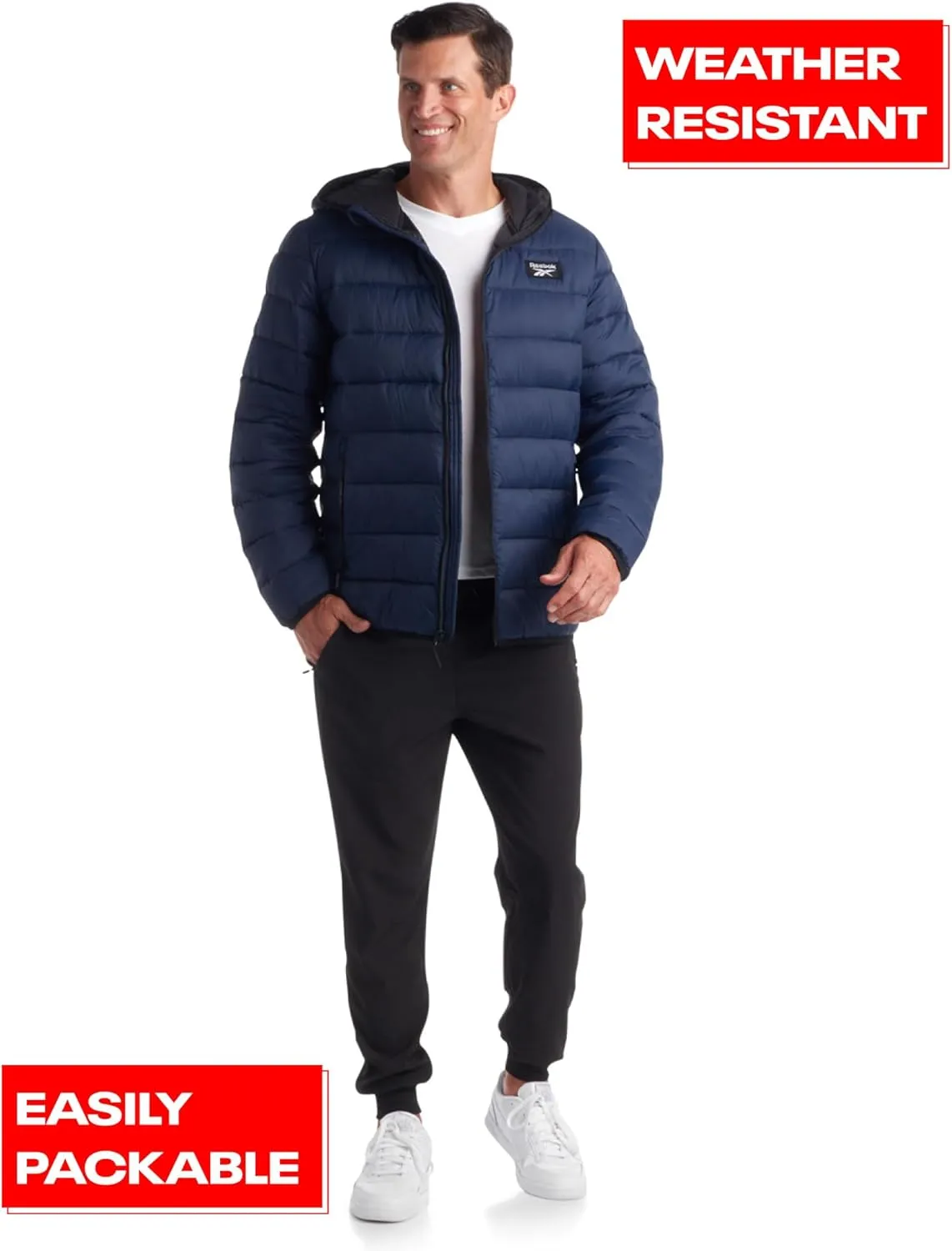 Reebok Men's Jacket – Lightweight Hooded Quilted Puffer Coat – Warm Insulated Winter Jacket for Men (S-4X)