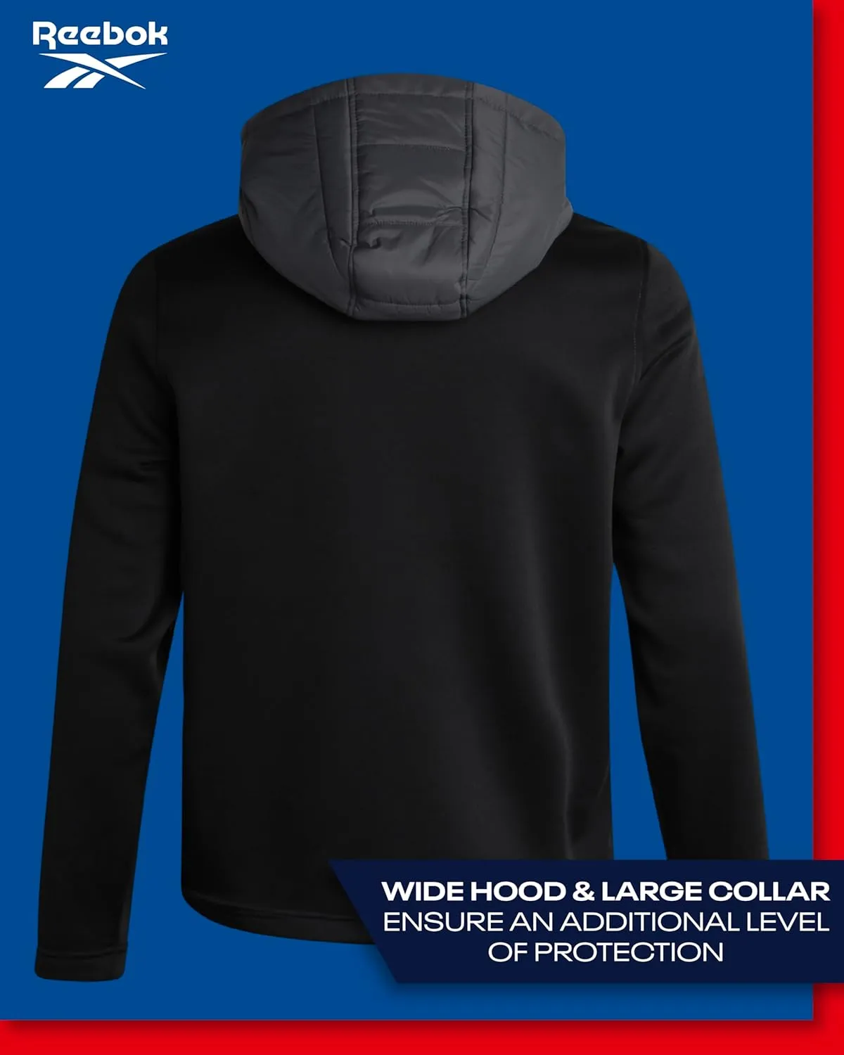 Reebok Men's Jacket - Warm Insulated Quilted Puffer Jacket with Sweater Fleece Sleeves - Hooded Outdoor Jacket for Men (M-XL)