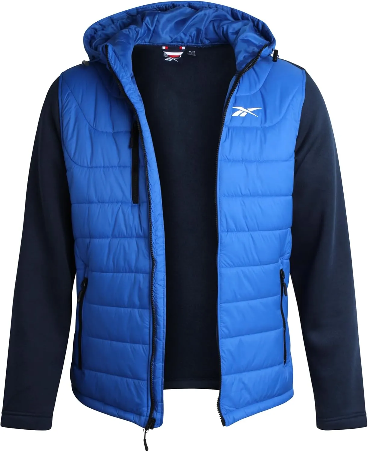 Reebok Men's Jacket - Warm Insulated Quilted Puffer Jacket with Sweater Fleece Sleeves - Hooded Outdoor Jacket for Men (M-XL)