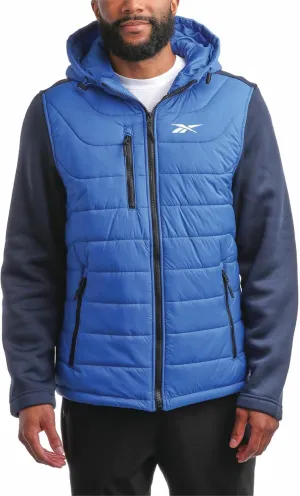 Reebok Men's Jacket - Warm Insulated Quilted Puffer Jacket with Sweater Fleece Sleeves - Hooded Outdoor Jacket for Men (M-XL)