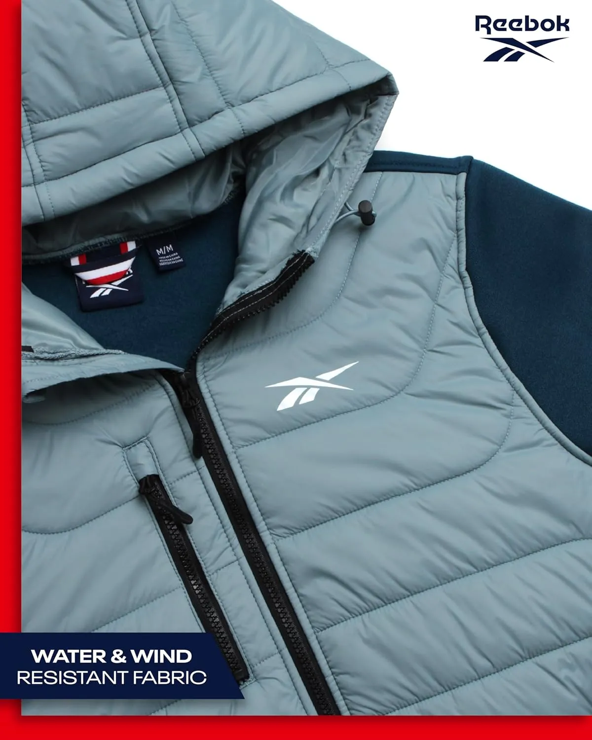 Reebok Men's Jacket - Warm Insulated Quilted Puffer Jacket with Sweater Fleece Sleeves - Hooded Outdoor Jacket for Men (M-XL)