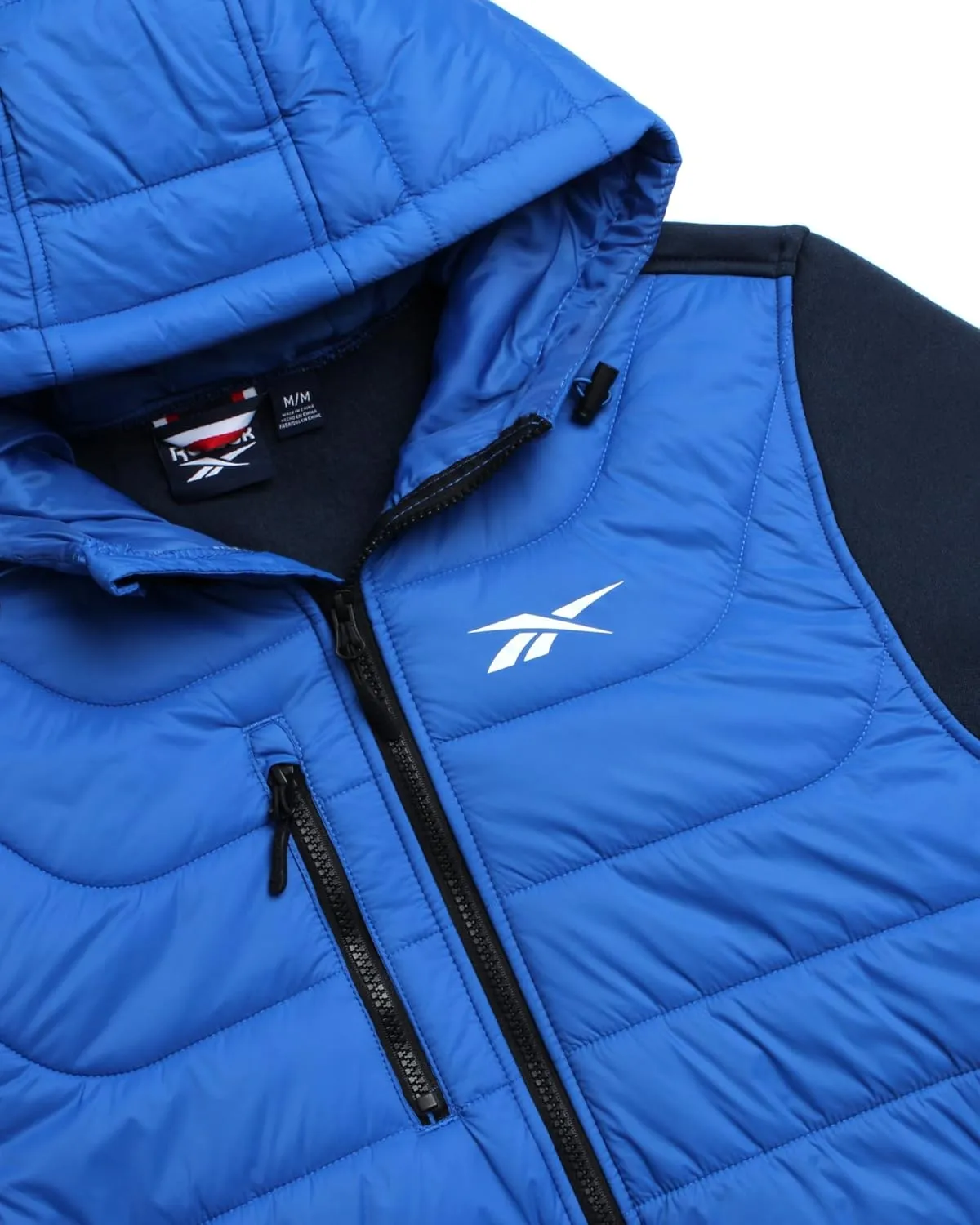 Reebok Men's Jacket - Warm Insulated Quilted Puffer Jacket with Sweater Fleece Sleeves - Hooded Outdoor Jacket for Men (M-XL)