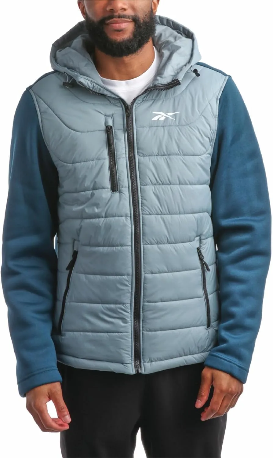 Reebok Men's Jacket - Warm Insulated Quilted Puffer Jacket with Sweater Fleece Sleeves - Hooded Outdoor Jacket for Men (M-XL)