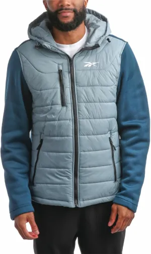 Reebok Men's Jacket - Warm Insulated Quilted Puffer Jacket with Sweater Fleece Sleeves - Hooded Outdoor Jacket for Men (M-XL)