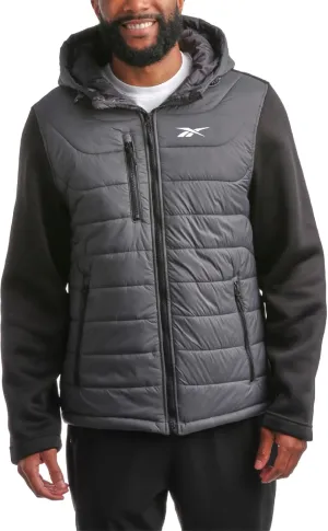 Reebok Men's Jacket - Warm Insulated Quilted Puffer Jacket with Sweater Fleece Sleeves - Hooded Outdoor Jacket for Men (M-XL)