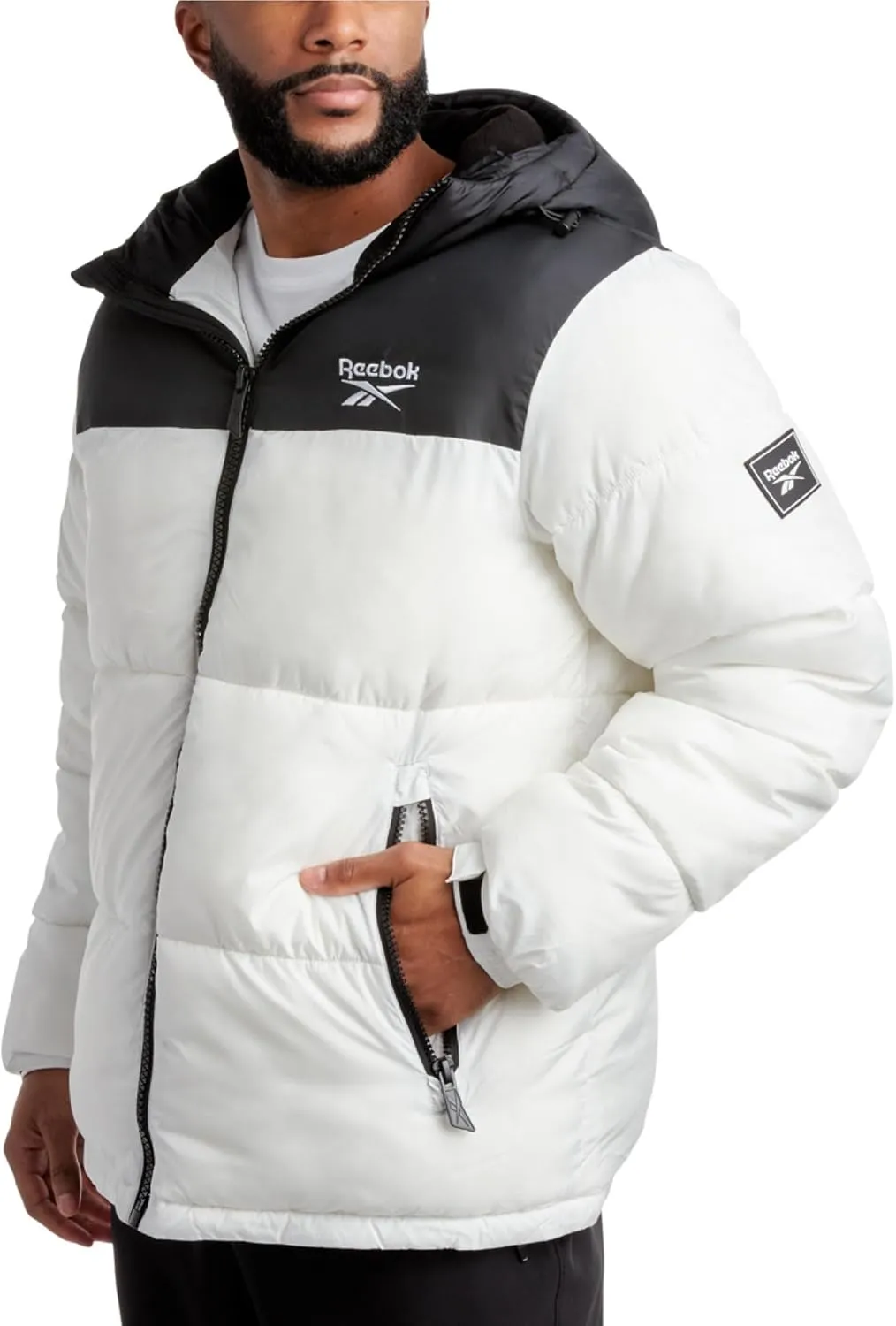 Reebok Mens Puffer Jacket - Heavyweight Quilted Mens Jacket with Wide Hood - Weather Resistant Winter Jackets for Men (S-XL)
