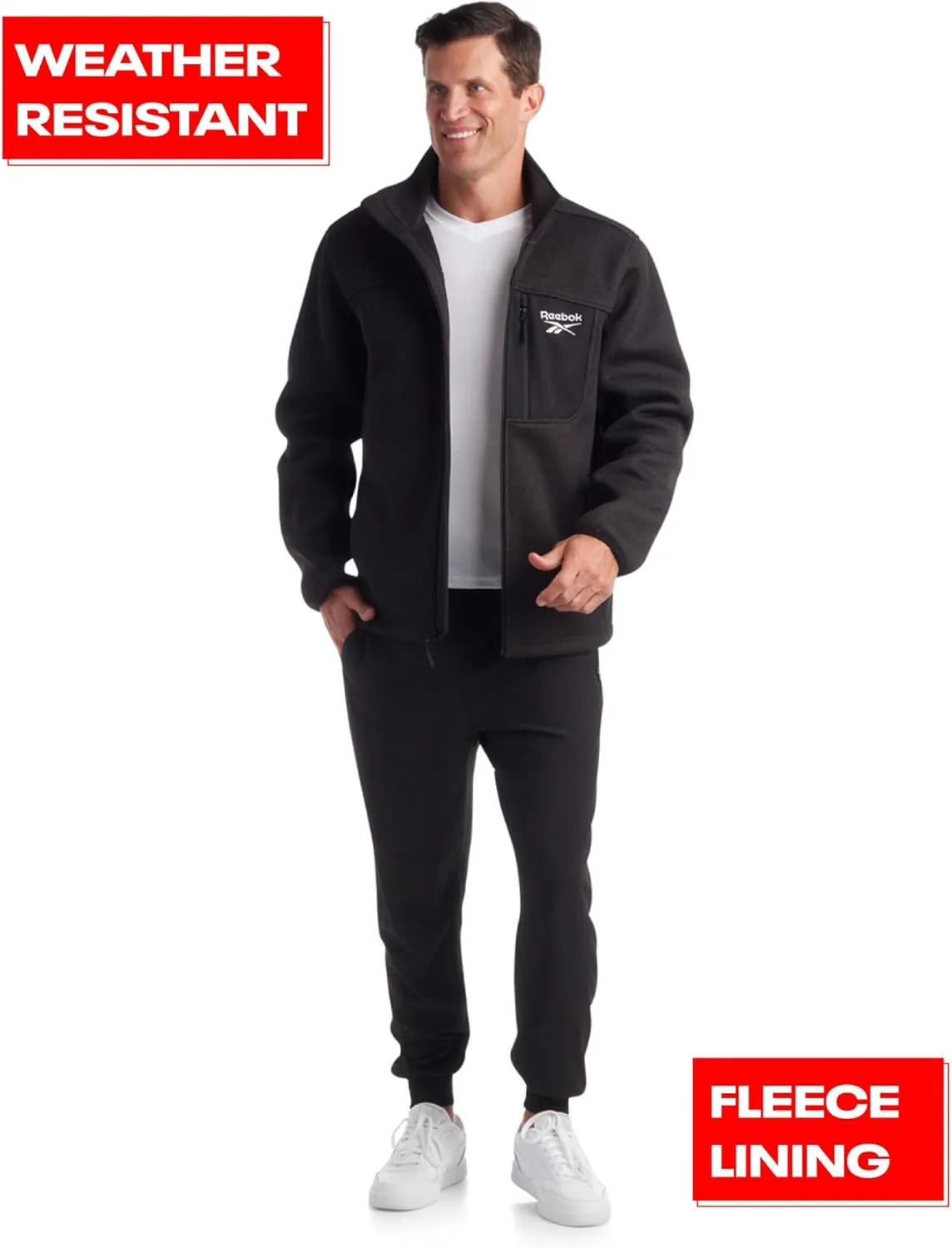 Reebok Men's Sweater Jacket - Fleece Lined Weather Resistant Insulated Outerwear - Cozy Sweater Jackets for Men (Sizes:M-XXL)