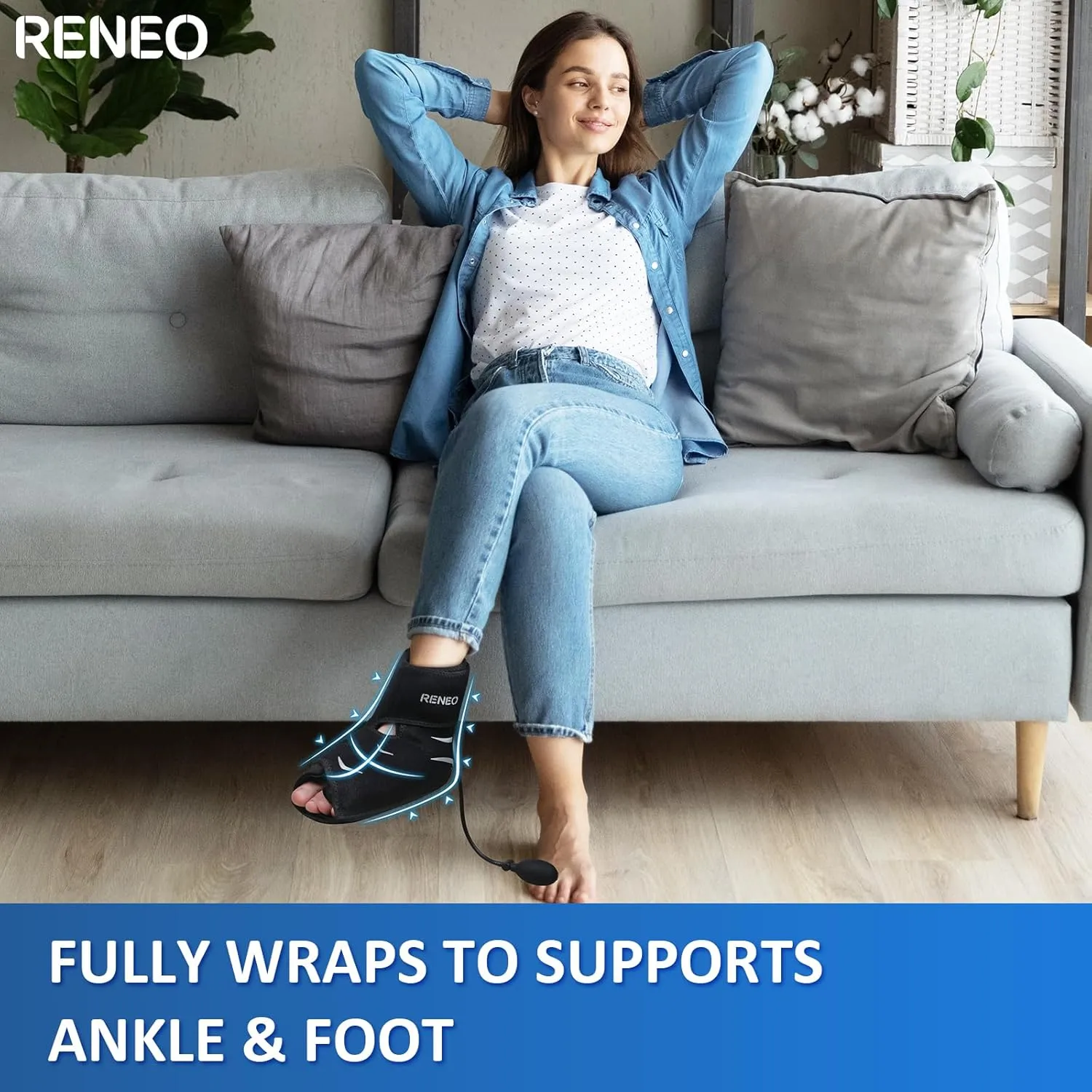 RENEO Compression Ankle Ice Pack Wrap with Air Pump, Reusable Foot Ice Wrap Hot and Cold Therapy, Ankle Brace Gel Cold Packs for Heel and Foot Recovery