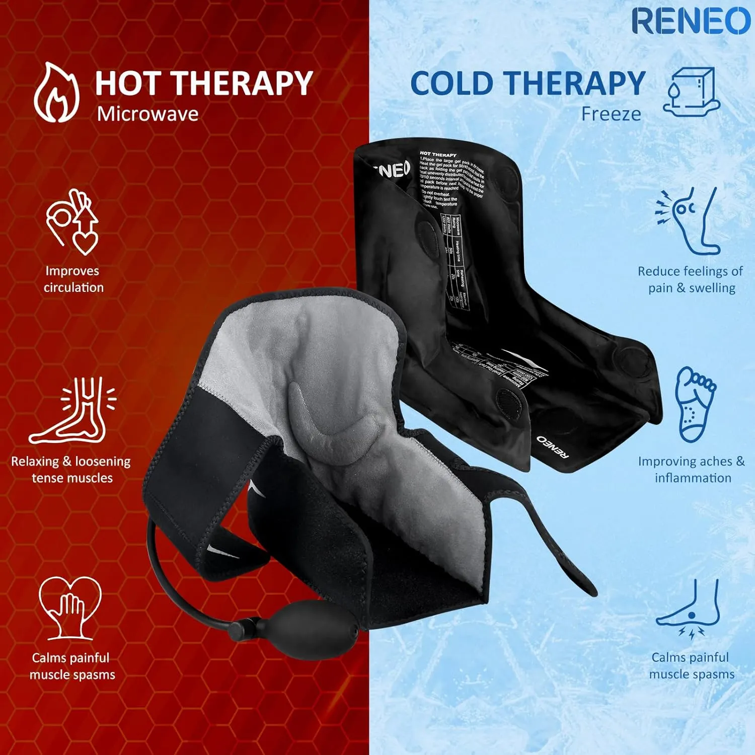 RENEO Compression Ankle Ice Pack Wrap with Air Pump, Reusable Foot Ice Wrap Hot and Cold Therapy, Ankle Brace Gel Cold Packs for Heel and Foot Recovery