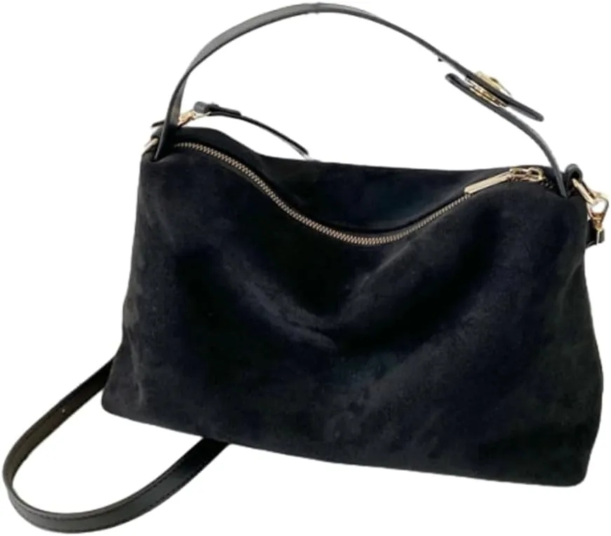 Retro Crescent Hobo Bags for Women Suede Crossbody Purse Slouchy Messenger Bag Satchel Handbag Top Handle Tote Bag Cloud Bag