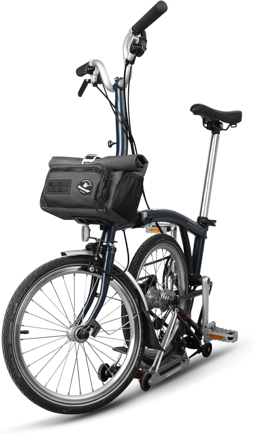 Rhinowalk Handlebar Bag for Brompton Folding Bike Waterproof 2-in-1 Shoulder Bag Quick-Release Mount, MOLLE System, 4L Roll-Top Front Bag (Black)