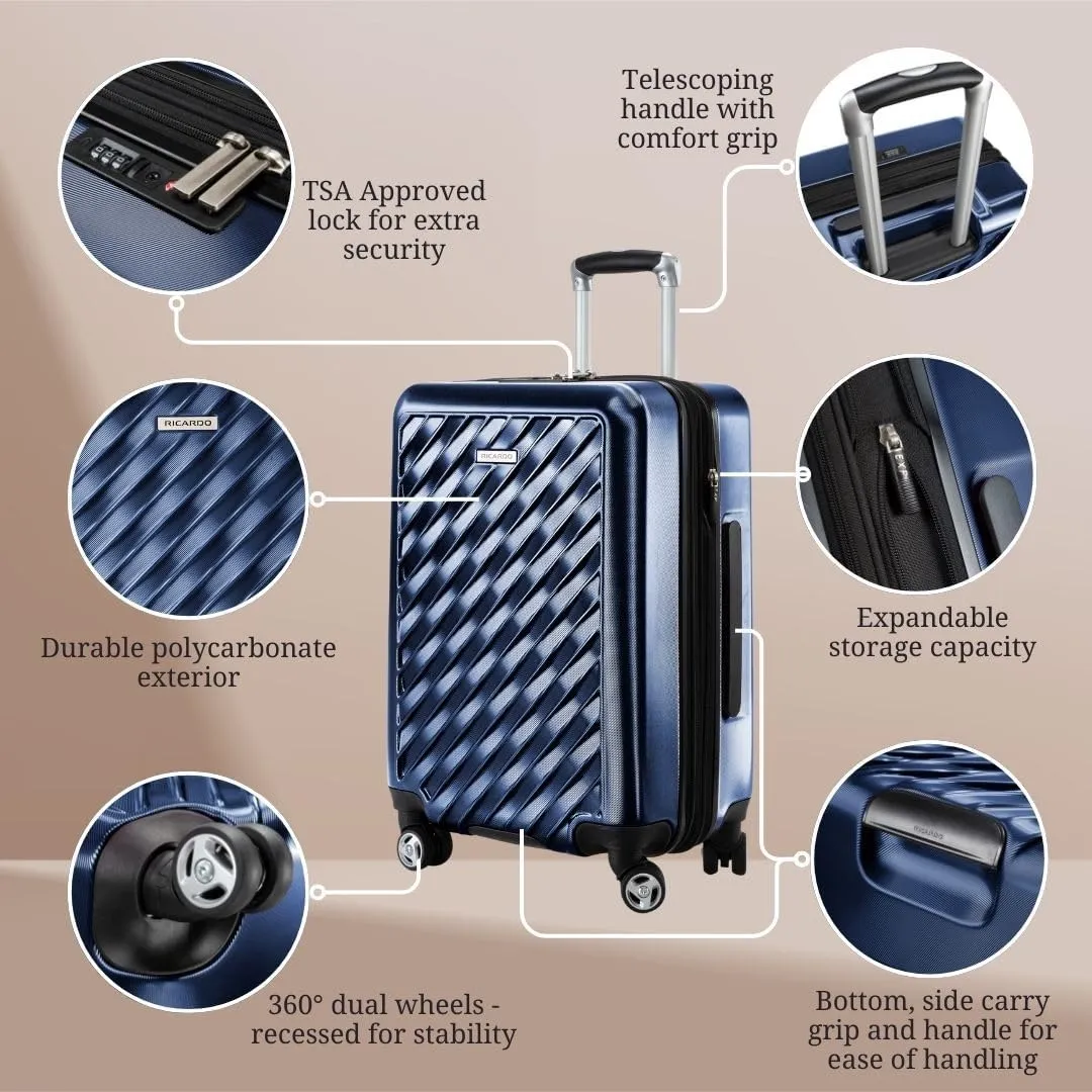 Ricardo Beverly Hills Melrose Hardside Expandable Luggage with Lightweight Construction for Smooth Traveling, Stylish, Durable, and Spacious, Men and Women, Prussian Blue, Check-In Medium 25-Inch