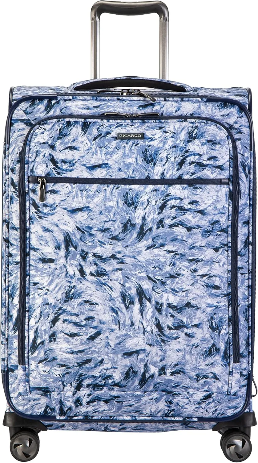 Ricardo Beverly Hills Seahaven 2.0 Softside Expandable Luggage, Quiet Any-Direction Wheels and Exclusive Packing Cube, Travel with Style and Organization, Snow Leopard, Medium Check-In 25-Inch