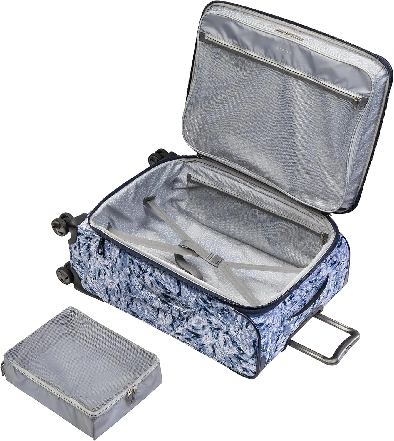 Ricardo Beverly Hills Seahaven 2.0 Softside Expandable Luggage, Quiet Any-Direction Wheels and Exclusive Packing Cube, Travel with Style and Organization, Snow Leopard, Medium Check-In 25-Inch