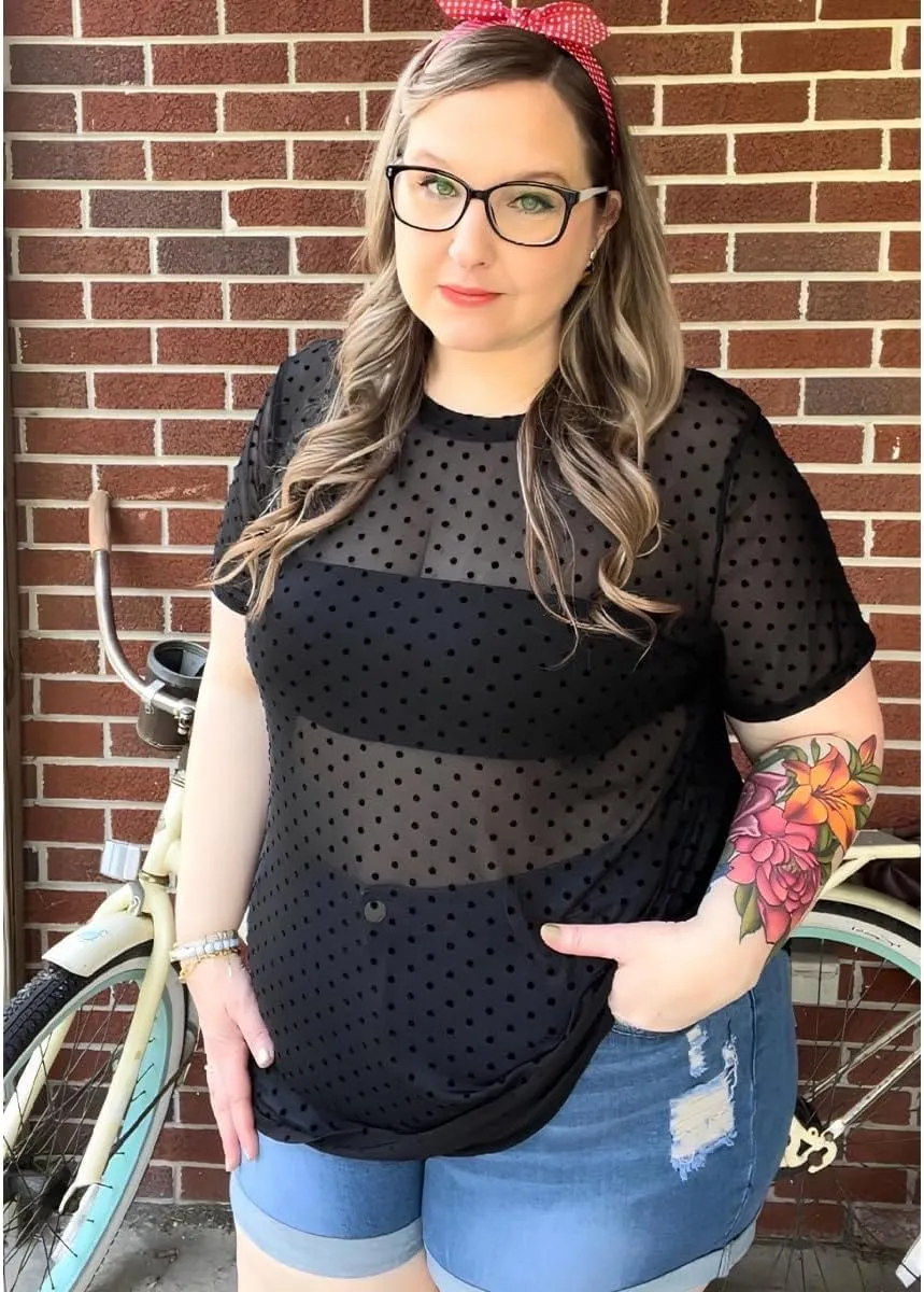 RITERA Plus Size Mesh Tops for Women Sexy Short Sleeve Sheer Fishnet Shirts Black Tshirts Blouses XL-5XL