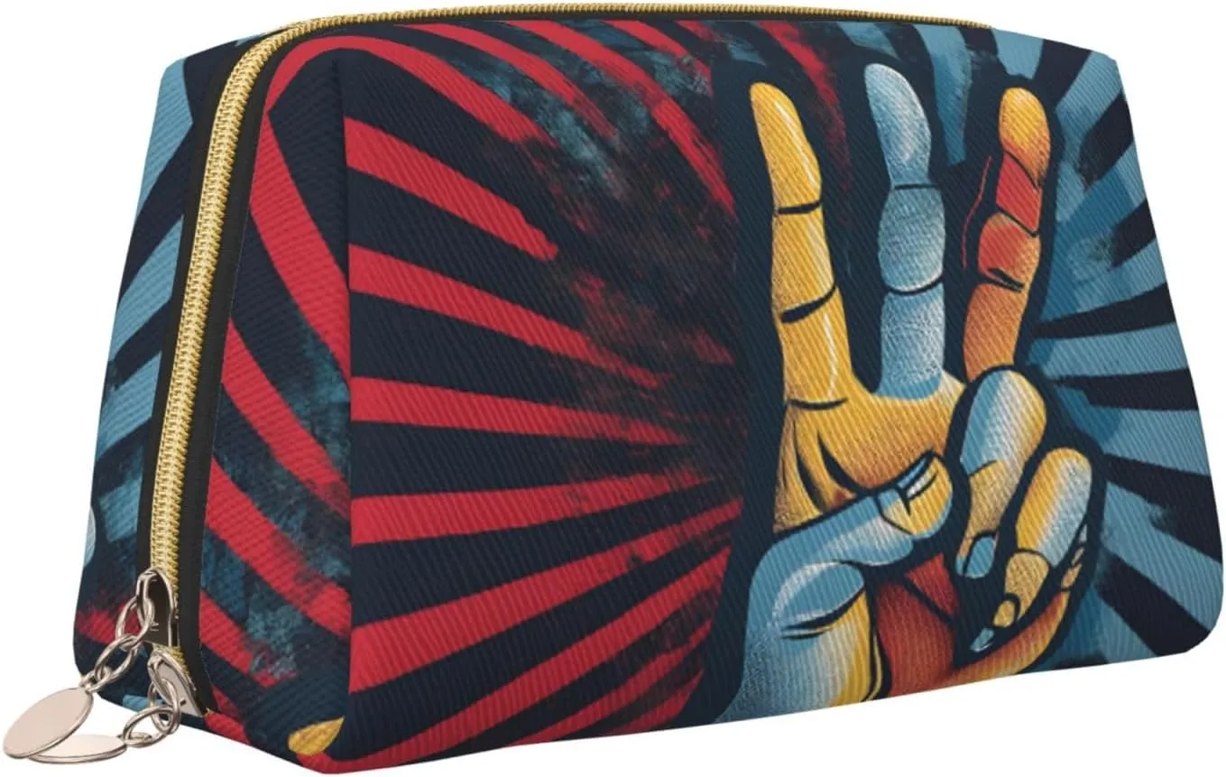 Rock And Roll Print Advanced Leather Portable Cosmetic Bag-Elegant And Compact Design, Suitable For Daily Use