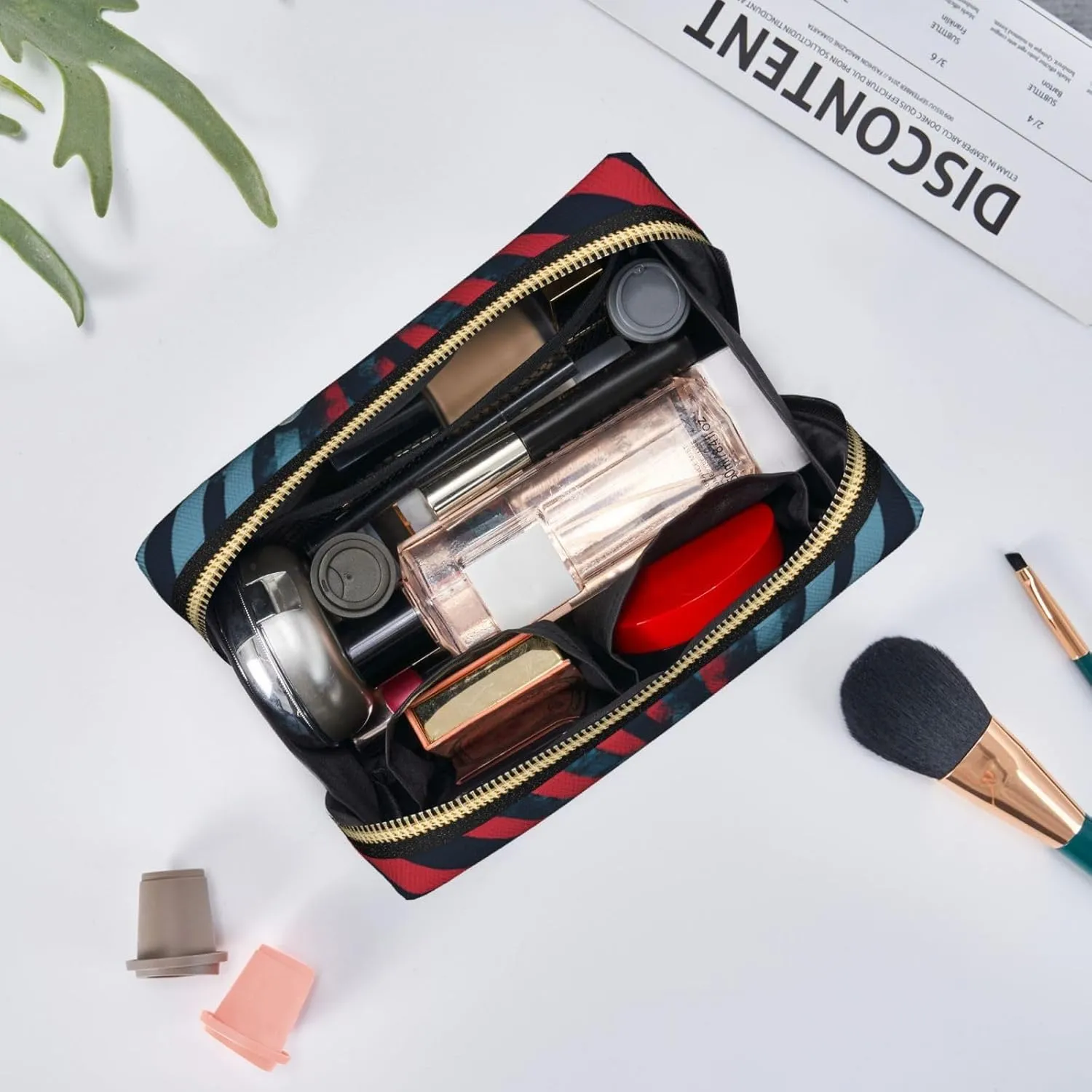 Rock And Roll Print Advanced Leather Portable Cosmetic Bag-Elegant And Compact Design, Suitable For Daily Use