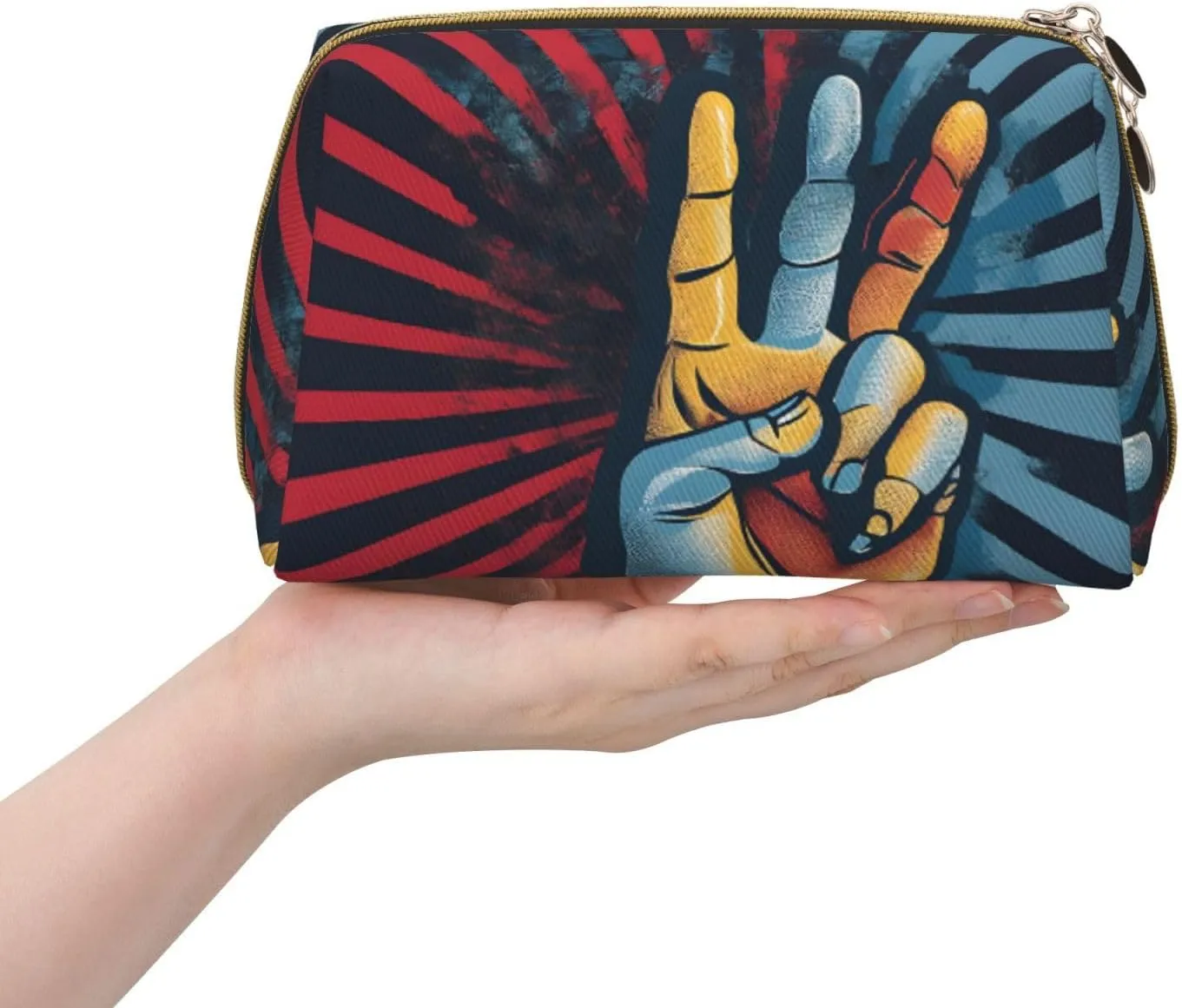 Rock And Roll Print Advanced Leather Portable Cosmetic Bag-Elegant And Compact Design, Suitable For Daily Use