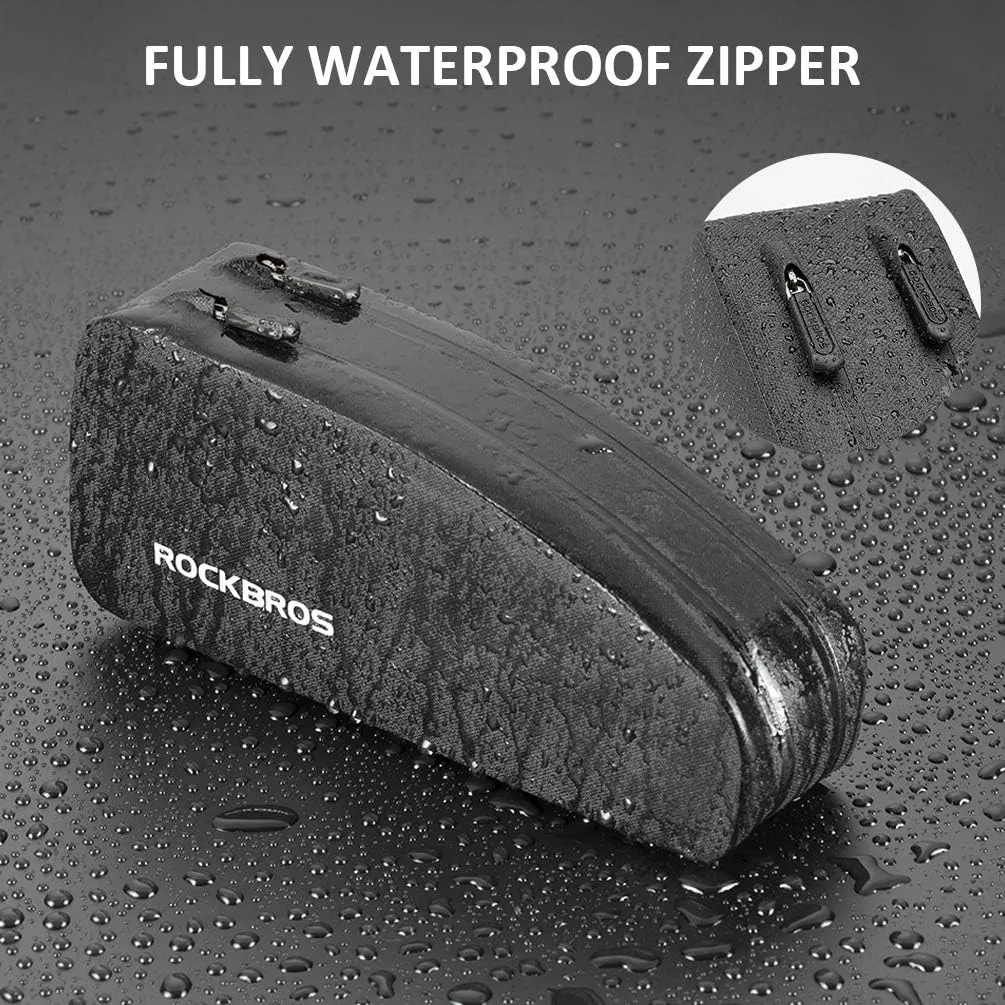 ROCKBROS Top Tube Bike Frame Bag - Waterproof, Two Zipper Pockets, Pouch for Bicycles