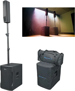 Rockville Titan Column 12 Pro/DJ Powered 2600w Array Speaker System with 12" Subwoofer, Plywood Enclosure   Travel Bag (Loud, Full Frequency with Deep Bass)