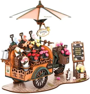 Rolife DIY 3D Wooden Puzzle for Adults, Flower Cart Brain Teaser Puzzle for Teens Girls Boys, Creative Craft Hobby Gifts Model Building Kits, Home Decor Assembly Toy