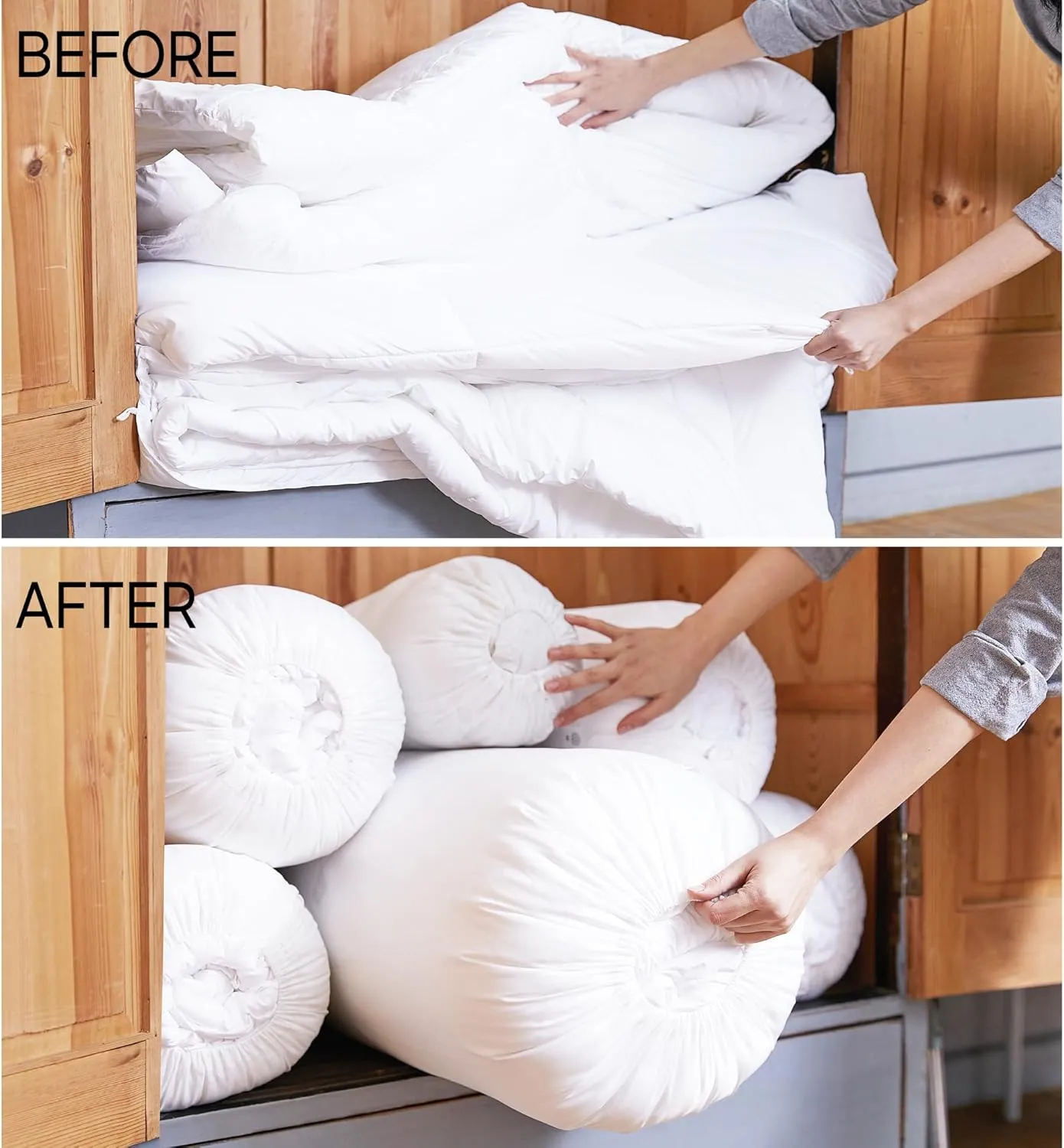 Roll&Stack Storage Bag Organizer, L(58L) X 2, Pink - Perfect for Comforters, Blankets, Bedding, Bulky Clothes, and Puffer Jackets, Breathable, Dustproof, Washable, and Durable