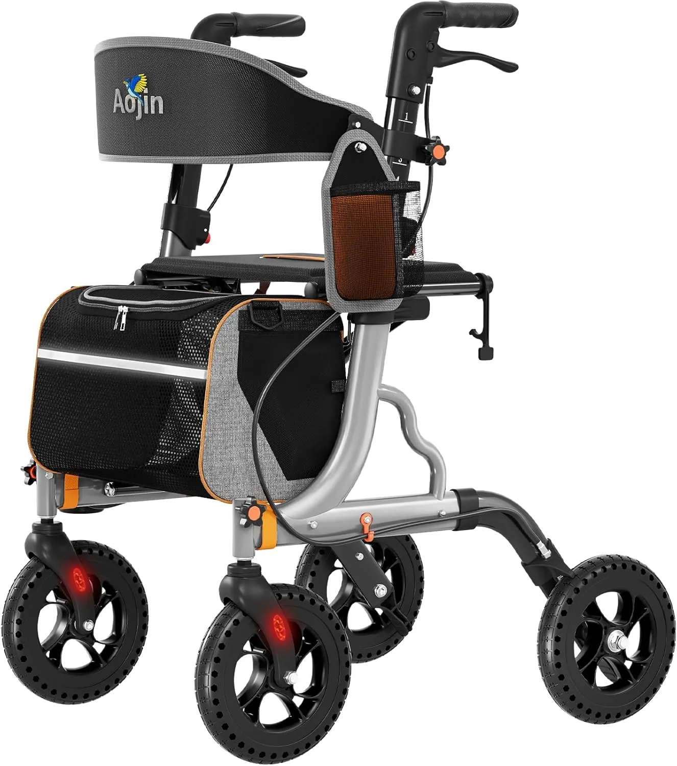 Rollator Walkers for Seniors with Seat, Foldable Walkers for Seniors, 8" All-Terrain Wheels, 18" Big Seat, 6-Level Adjustable Height Rolling Walker, 350 lb, Walker for Seniors & Adults (Sliver)