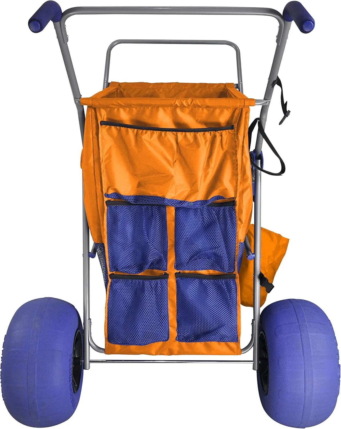 RollX Beach Cart with Big Balloon Wheels for Sand, Foldable Storage Wagon with 13 Inch Beach Tires (Pump Included) (Orange)